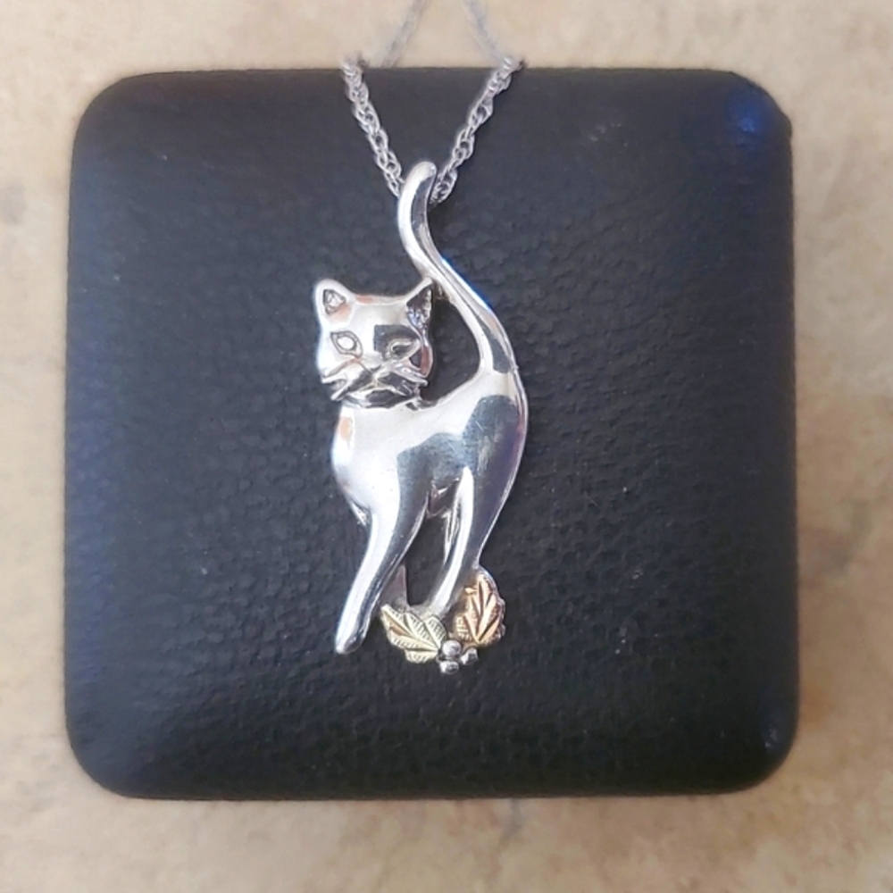 Sterling Silver & 12K Cat Pendant with Chain